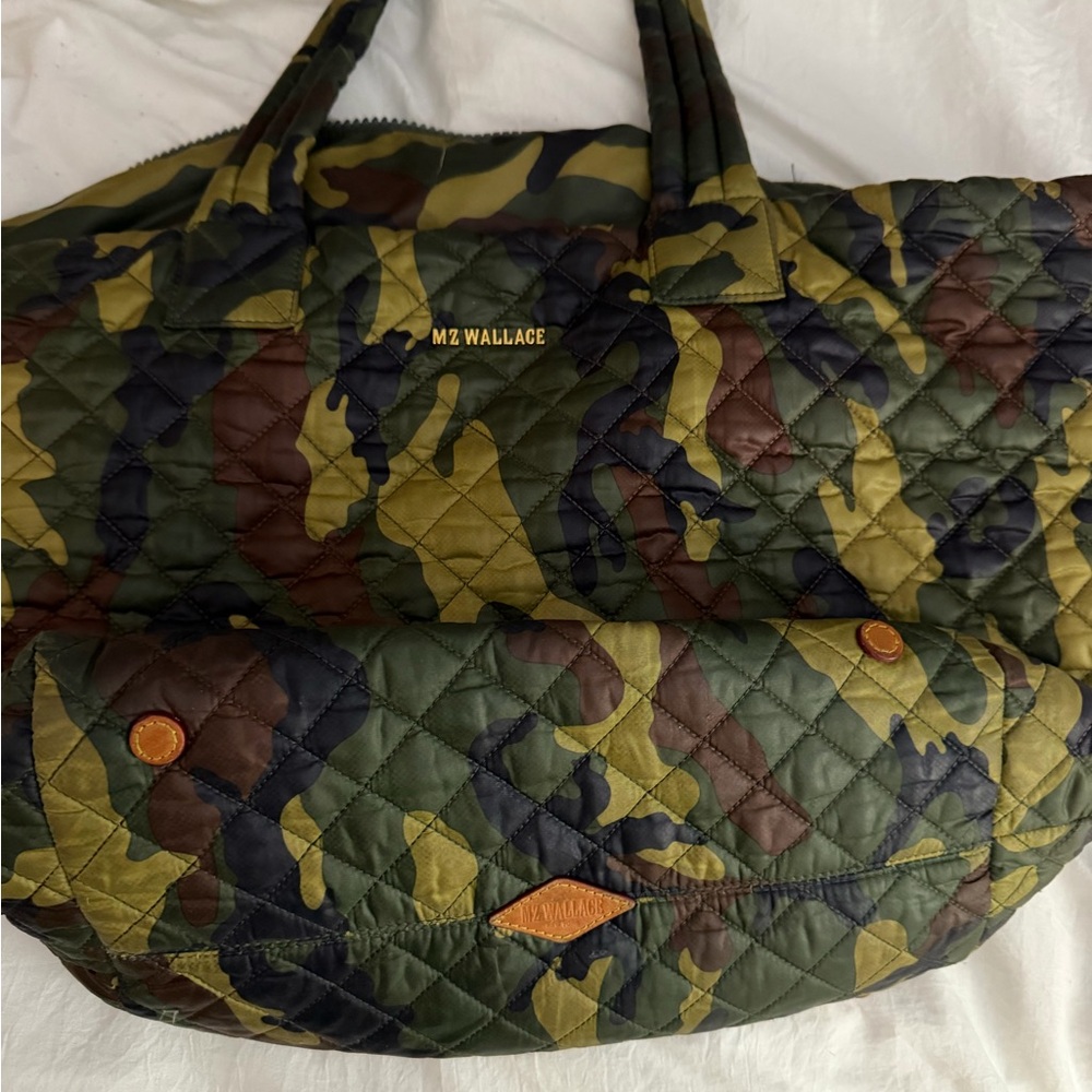MZ Wallace Green Camouflage Quilted Duffel Bag